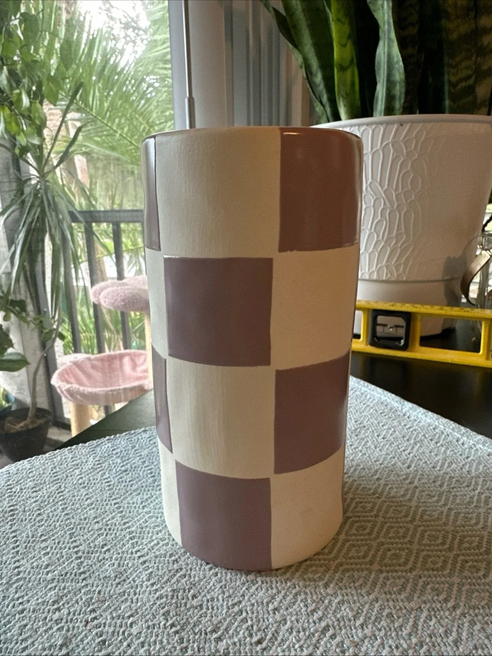CHECKERBOARD VASE - PURPLE 8”